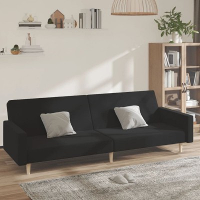 vidaXL Canapea extensibilă cu 2 locuri, negru, material textil foto