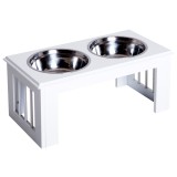 PawHut Boluri Ridicate Caini Suport 2 Boluri Otel Inox M&acirc;ncare Apă Dimensiuni 58.4x30.5x25.4cm Alb
