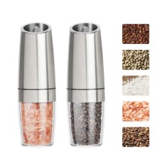 Set de 2 Rasnite electrice de Sare si Piper, 20x6.5 cm Argintiu/Transparent