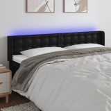 VidaXL Tăblie de pat cu LED, negru, 183x16x78/88 cm, piele ecologică