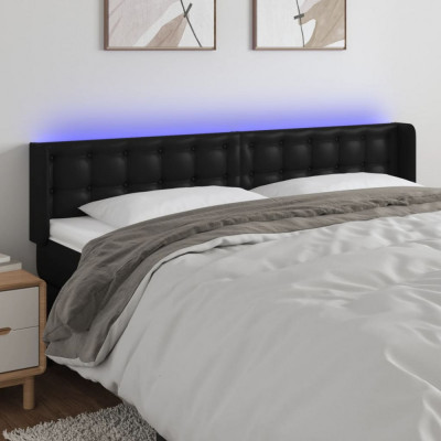 vidaXL Tăblie de pat cu LED, negru, 183x16x78/88 cm, piele ecologică foto