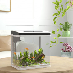 PawHut Acvariu de 13L, de Sticla cu Filtru, Iluminare cu LED-uri, Pompa de Apa, pentru Betta, Guppy, Mini Pesti, Pestisori Aurii 29x20x30,5cm - Alb foto