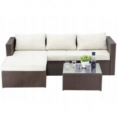 Set mobilier gradina/terasa, poliratan, maro si crem, 1 masa, 1 canapea colt, Chomik, Niki GartenVIP DiyLine