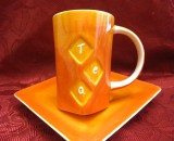 SET CANA CEAI CU FARFURIE CERAMICA CHA CULT CU DECOR MANUAL 11.5 CM