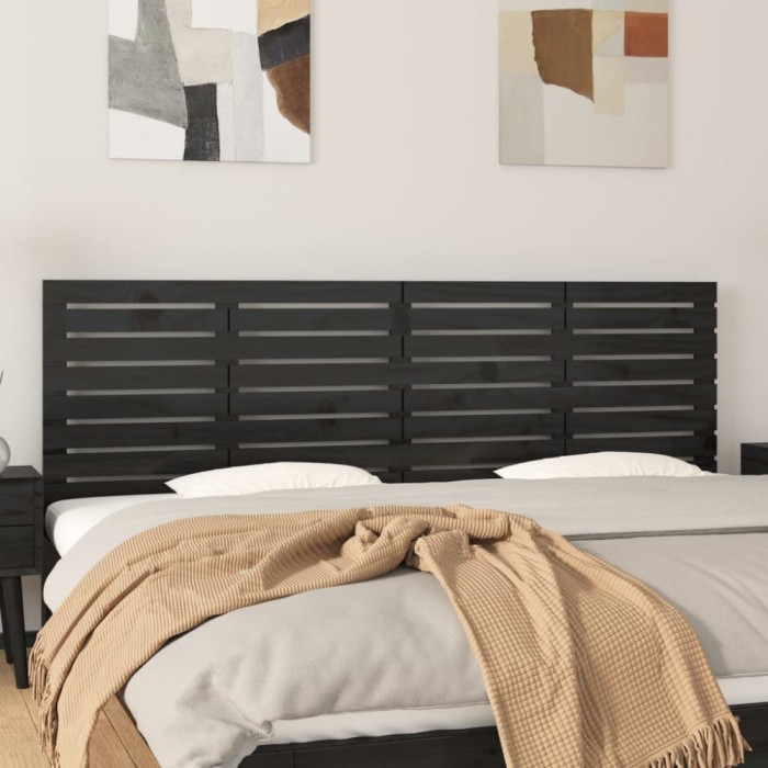 Gossi tablie de pat pentru perete, negru, 166x3x63 cm, lemn masiv pin