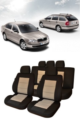 Huse scaune Lux auto SKODA OCTAVIA II (2004-2010) Negru+Bej foto