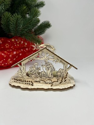 Decoratiune din lemn cu Nasterea Domnului foto