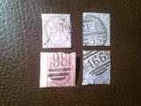 Set 4 Timbre Marea Britanie Regina Victoria 1867 2x1873 si 1881 ,stampilate , cu mici defecte
