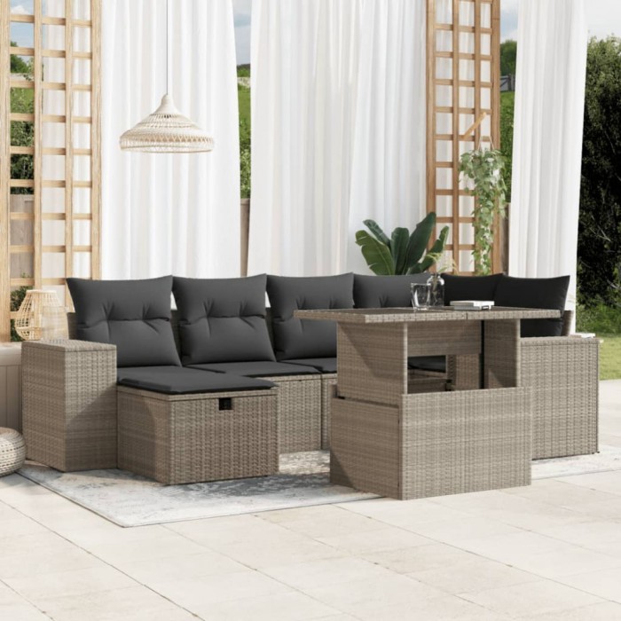 Gossi set canapele de gradina cu perne, 7piese gri deschis poliratan