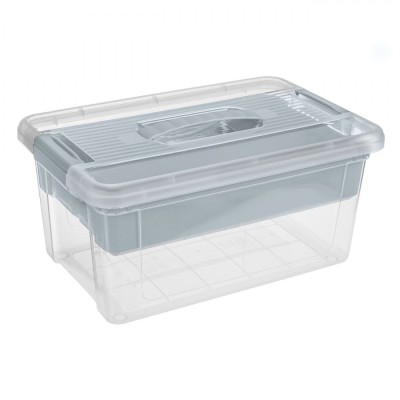 Cutie Organizator, Transparentă, Raft Detasabil, Compartimente Gri, Capacitate 9L foto