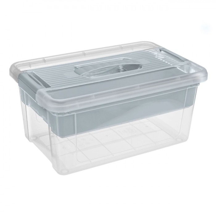 Cutie Organizator, Transparentă, Raft Detasabil, Compartimente Gri, Capacitate 9L