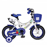 Bicicleta pentru baieti cu roti ajutatoare si cosulet 12 inch Blue 1281, Moni