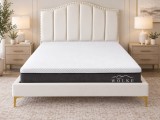 Pat Musset 160x190 cm Tapitat Catifea Crem cu Somiera Inclusa Mobila Dormitor