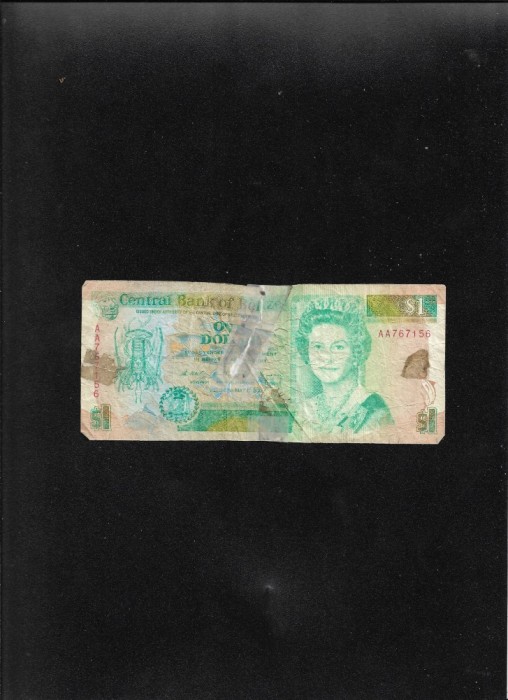Rar! Belize 1 dollar 1990 seria767156 uzata reparata
