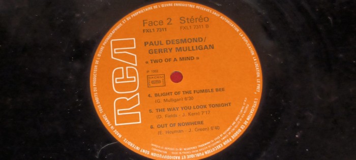 DISC VINIL AN 1962 PAUL DESMOND / GERY MULLIGAN Two Of A Mind JAZZ