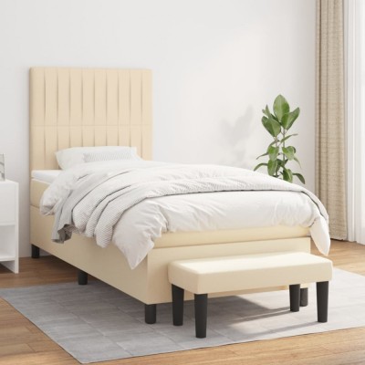vidaXL Pat box spring cu saltea, crem, 90x200 cm, textil 3136730 foto
