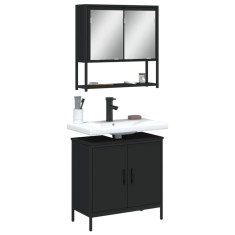 vidaXL Set mobilier de baie, 2 piese, negru, lemn compozit 3214660
