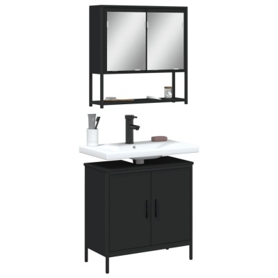 Gossi set mobilier de baie, 2 piese, negru, lemn compozit foto