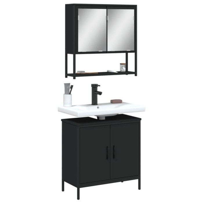 Gossi set mobilier de baie, 2 piese, negru, lemn compozit
