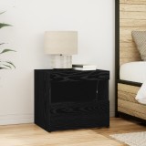 vidaXL Noptieră cu lumini LED, stejar negru, 50x40x45 cm