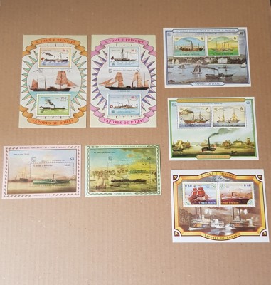 SAO TOME VAPOARE- NAVE 7 COLITE DANTELATE MNH foto
