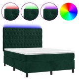 Cumpara ieftin Pat cu arcuri, saltea si LED, verde inchis, 140x190 cm, catifea