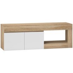 HOMCOM Dulap pentru TV de 60&quot; cu Dulăpior, 2 Uși și Raft Deschis, Mobilier TV din Lemn, 140x40x48 cm, Lemn Natural | Aosom Romania