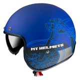 Casca open face pentru scuter - motocicleta MT Le Mans 2 SV Cafe Racer B7 albastru mat (ochelari soare integrati) S (55/56cm)
