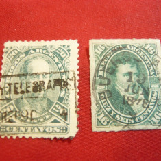 2 Timbre Argentina 1878 -16 si 20C din seria Personalitati , stampilat