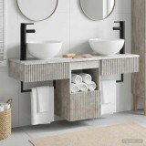 Cumpara ieftin Set dulap baie 3 buc. Gri Beton 40 x 41 x 56 cm Lemn prelucrat