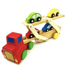 Camion transportator din lemn cu 4 masinute,7Toys