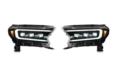 Set faruri FORD RANGER, 05.2016-12.2022, dynamic indicator; cu animatii; LED; electrical; negru, galben marker lamp cover; TUNING; Omologare ECE; LED foto
