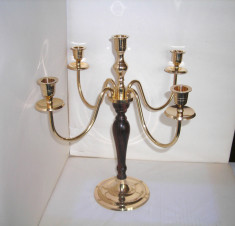 Superb sfesnic candelabra cu cinci brate - Regency - alama placata cu aur, mahon foto