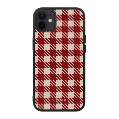 Husa iPhone 12 - Skino Gingham Red, rosu bej foto