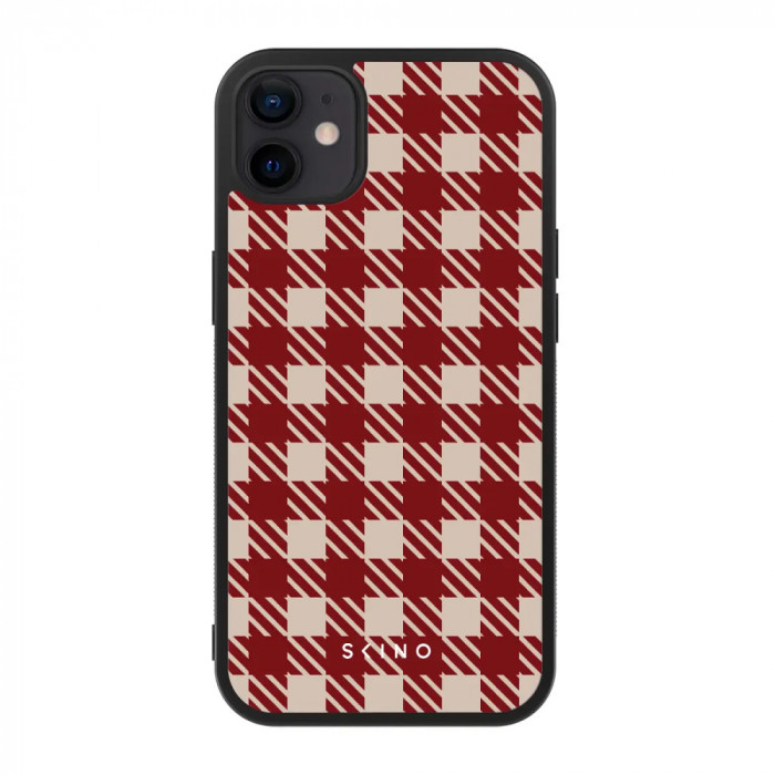 Husa iPhone 12 - Skino Gingham Red, rosu bej