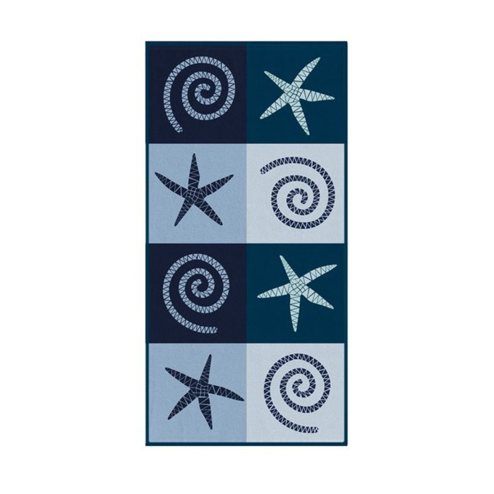 Prosop de plaja, 150x70 cm, Bumbac, Albastru cu forme marine, ATU-V9597
