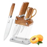 Set de Cuțite pentru Bucătărie Koken, 6 Piese din Oțel Inoxidabil cu Suport Acrilic Transparent, Cuțite Ultra-Ascuțite cu M&acirc;nere Ergonomice imitație l