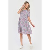 Rochie Medie, cu Imprimeu MicroFloral Roz, V283 - XL