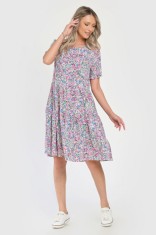 Rochie Medie V283, cu Imprimeu MicroFloral Roz - M