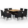 Set mobilier gradina, 9 piese, negru, poliratan si lemn acacia