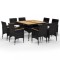 Set mobilier gradina, 9 piese, negru, poliratan si lemn acacia