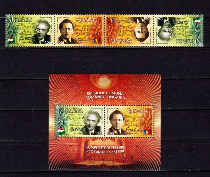 ✅RO 2006 LP 1726+b,&quot;Em.com. RO/Ungaria-Compozitori&quot;,pereche TB+colita 380,MNH
