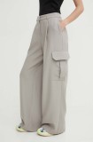 Stine Goya pantaloni femei, culoarea gri, lat, high waist SG5435