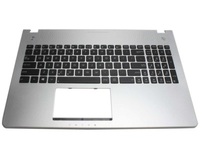 Tastatura Asus Neagra R501V cu Palmrest argintiu iluminata backlit fara Touchpad, R501V8 cu Palmrest argintiu foto