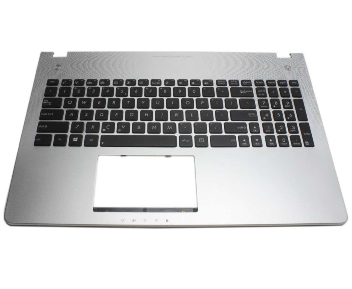 Tastatura Asus Neagra R501V cu Palmrest argintiu iluminata backlit fara Touchpad, R501V8 cu Palmrest argintiu