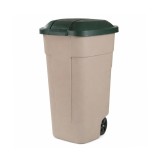 Cos de gunoi exterior plastic Curver 110 L, bej-verde, cu roti, rezistent la intemperii