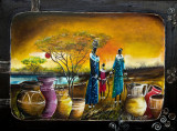 Tablou canvas Africa femei retro vintage pictura arta, 75 x 50 cm