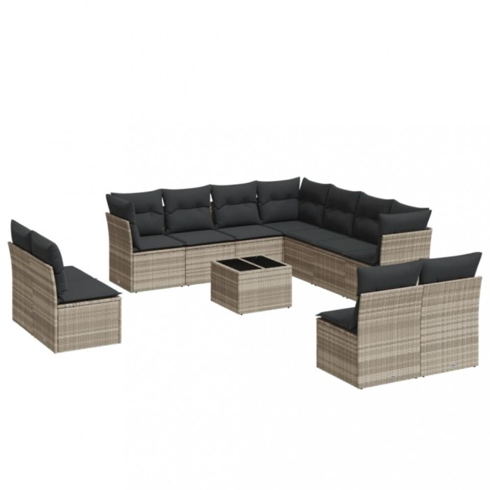 Set canapele de gradina cu perne, 12piese gri deschis poliratan