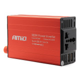 Convertor de tensiune 24V -&gt; 230V, 300W/600W, 2 x USB 5V, Amio