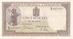 ROMANIA 500 LEI IULIE 1941 XF+ foto